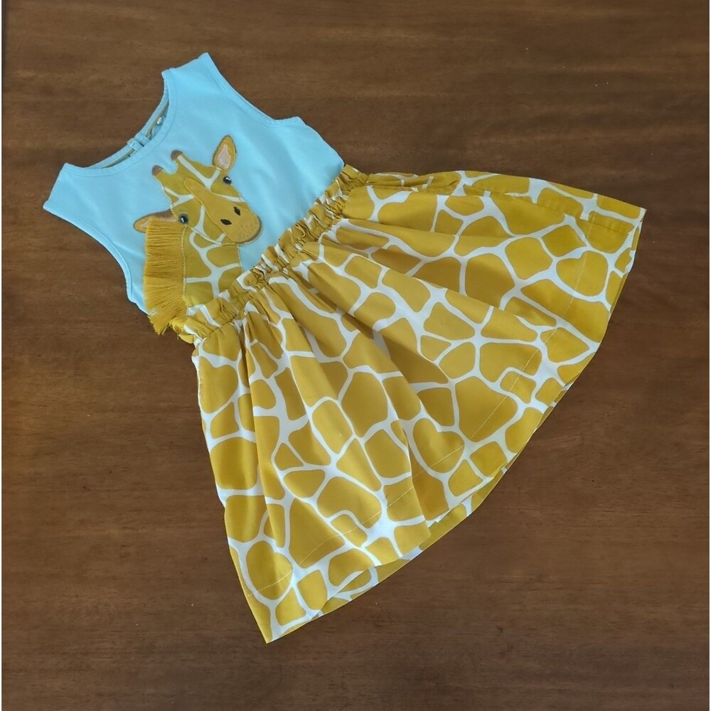 Mini Boden Girls sleeveless giraffe applique Dress size 4/5 GUC